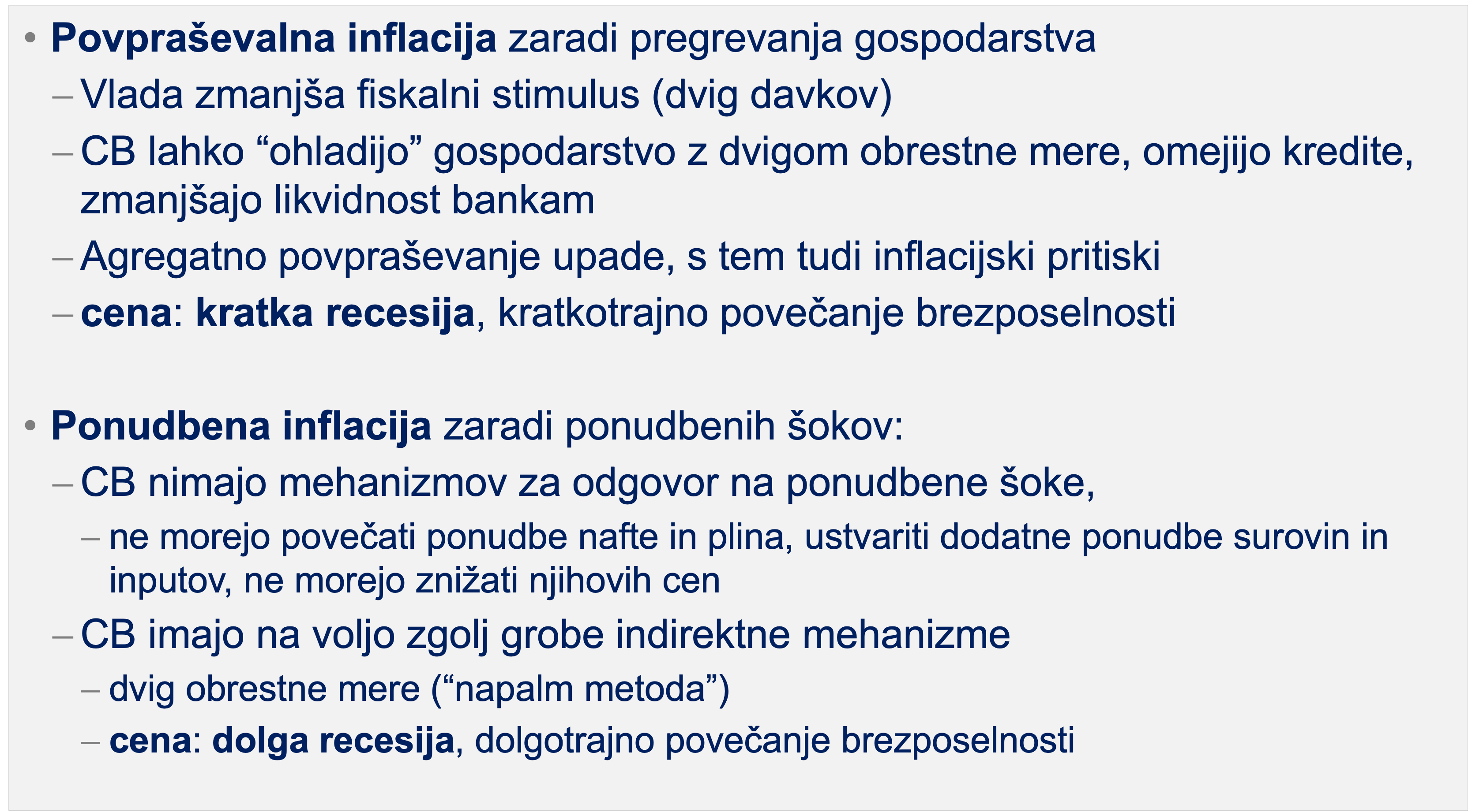 Možnosti CB za znižanje inflacije