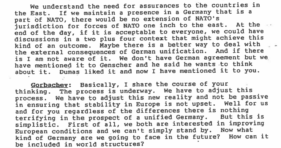 Nato will not extend towards East